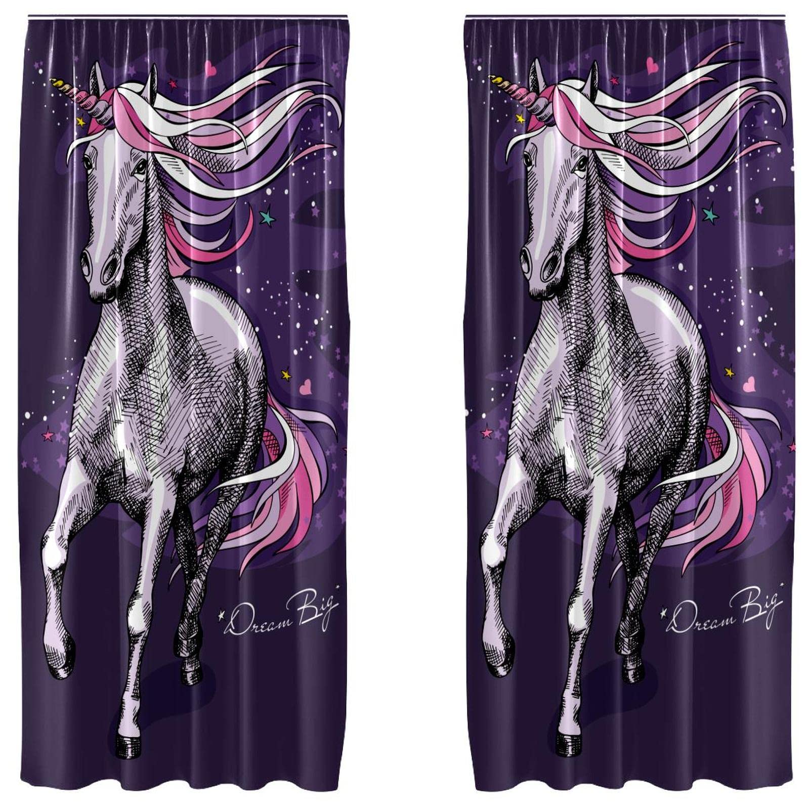 Cortinas de unicornio moradas de 55x84 pulgadas, juego de 2 paneles decorativos Dream Big