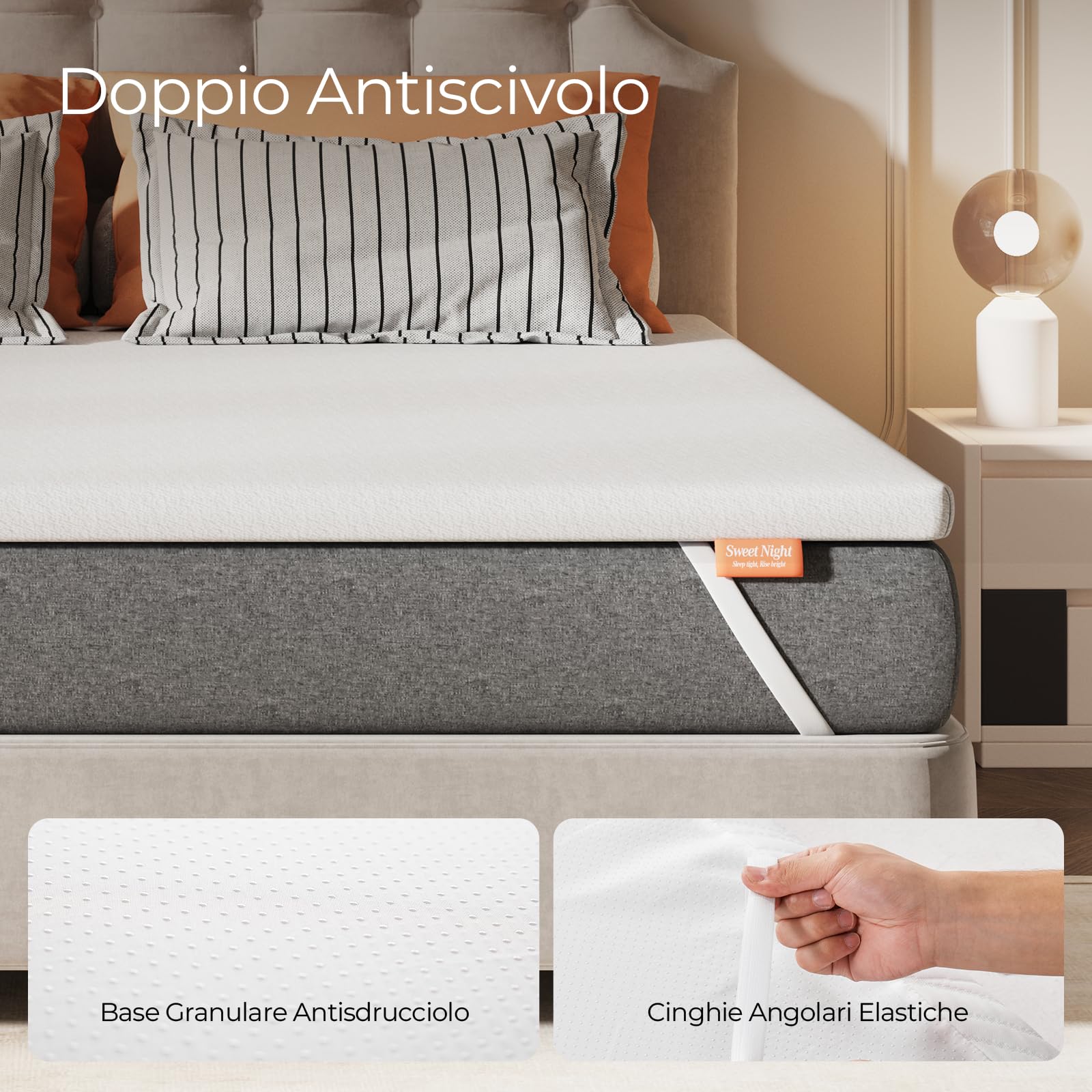 Sweetnight Materasso Topper con Memory Foam in Gel, 160x190 cm, spessore 10 cm, con Fondo Antiscivolo, Coprimaterasso in Schiuma di Supporto con Tessuto Morbido e Traspirante, Sfoderabile e Lavabile