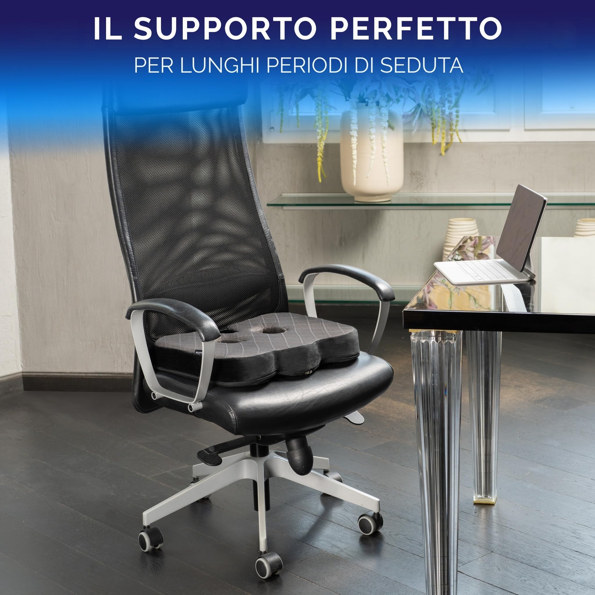 Healthfix® Cuscino Ortopedico Coccyx – Cuscino Seduta Memory Foam Ergonomico con Fodera Traspirante e Base Antiscivolo – Per Sedia Ufficio, Gaming, Sedile Auto e Casa