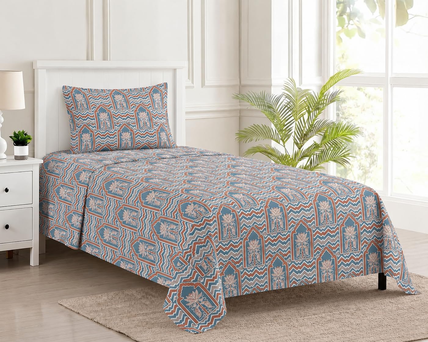 Trance Home Linen King Size Bedsheet - Ferns Paradise Blue -18 Trance Home Linen King Size Bedsheet - Ferns Paradise Blue -18