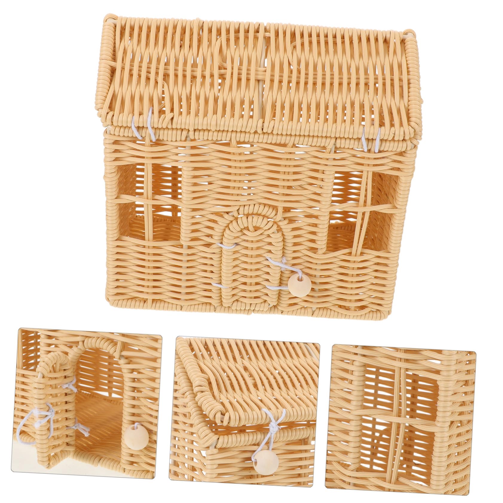 Cesta de Dulces Navideña Hecha Mano con Asa Canasta Tejida de Ratán Imitación con Forma de Casa para Dulces Bocadillos Regalos de Fiesta y Uso de Decoración Casa