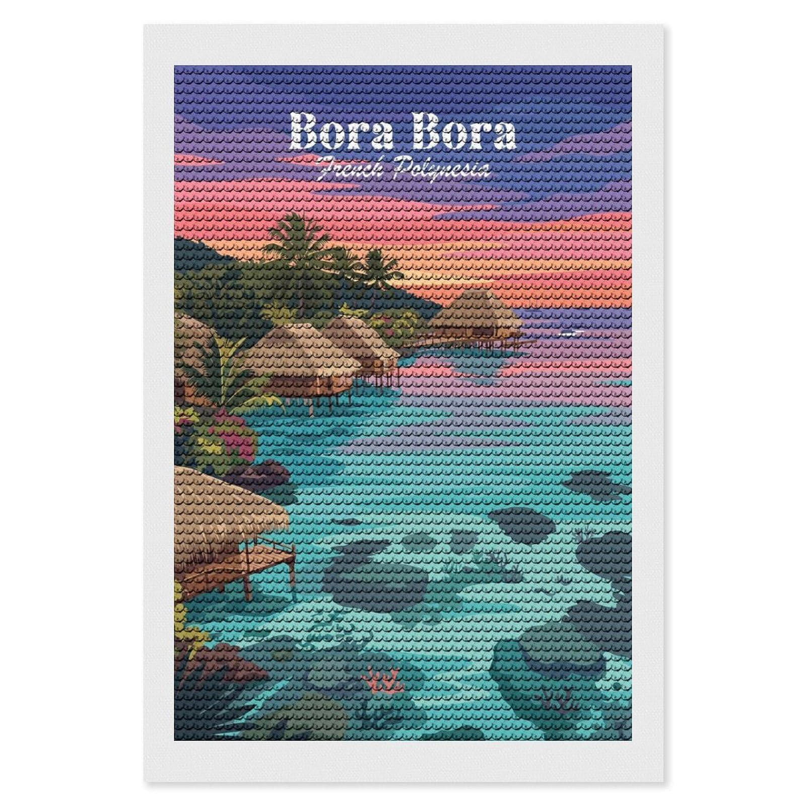 Junmoney Bora Bora French Polynesia Full Drill Diamond Painting Kit 8"x12", Adhesive Canvas, Aesthetic Room Decor, for Family Craft Time, Birthday Gift