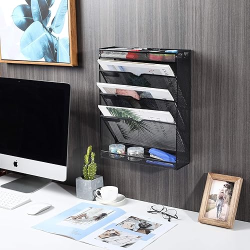 Miniatura 5 de EasyPAG Organizador de pared para oficina, soporte para archivos de pared, montaje de 5 niveles, organizador de archivos vertical montado en la