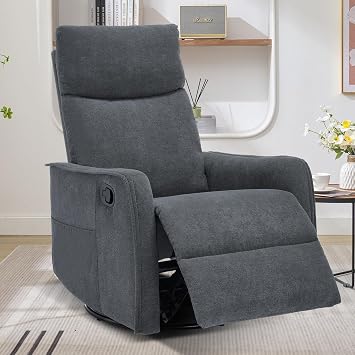 Trustyue Swivel Rocker Recliner Chair, 360 Swivel Recliner with Heat and Massage, Rocker Recliner Nursery Glider Chair with Side Pockets for Living Room Grey, Fabric