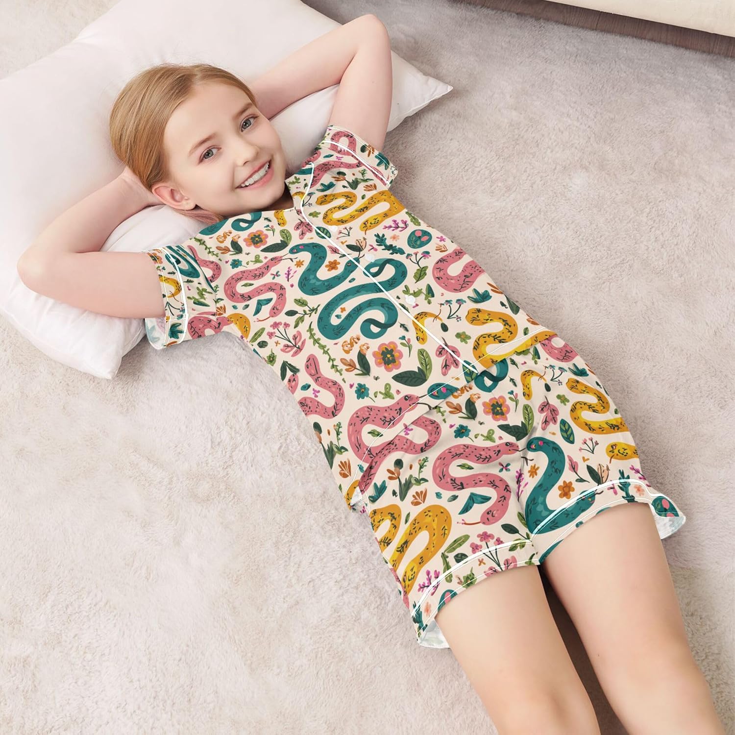 Silk Pajama Sets Short Sleeve Pajamas Soft Sleepwear 2 Piece Pjs Set