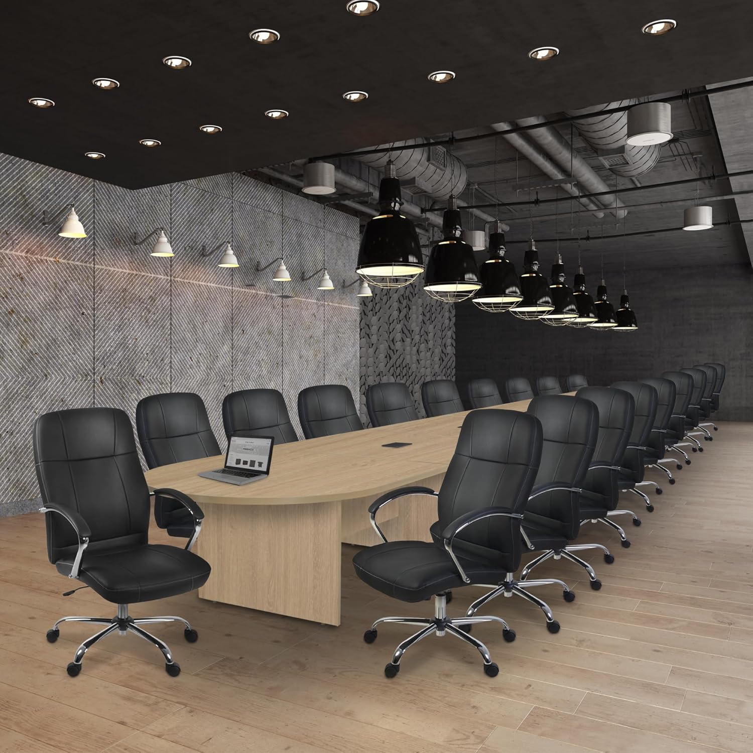 Romig Legacy 24 ft Racetrack Laminate Conference Table with 4 Charging Ports- Noble Oak