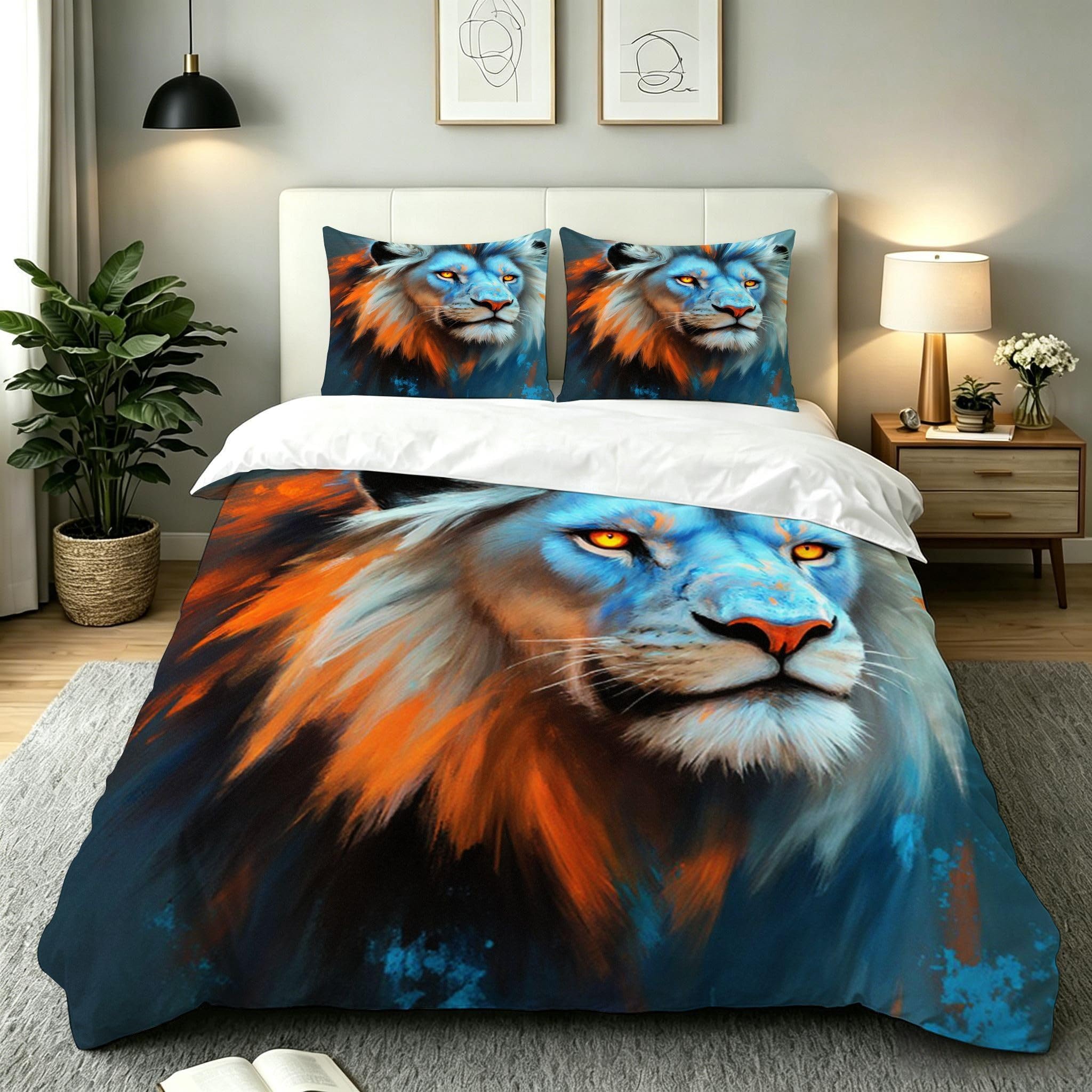 Housse de couette 140x200 lion bleu finie la couette qui glisse du lit
