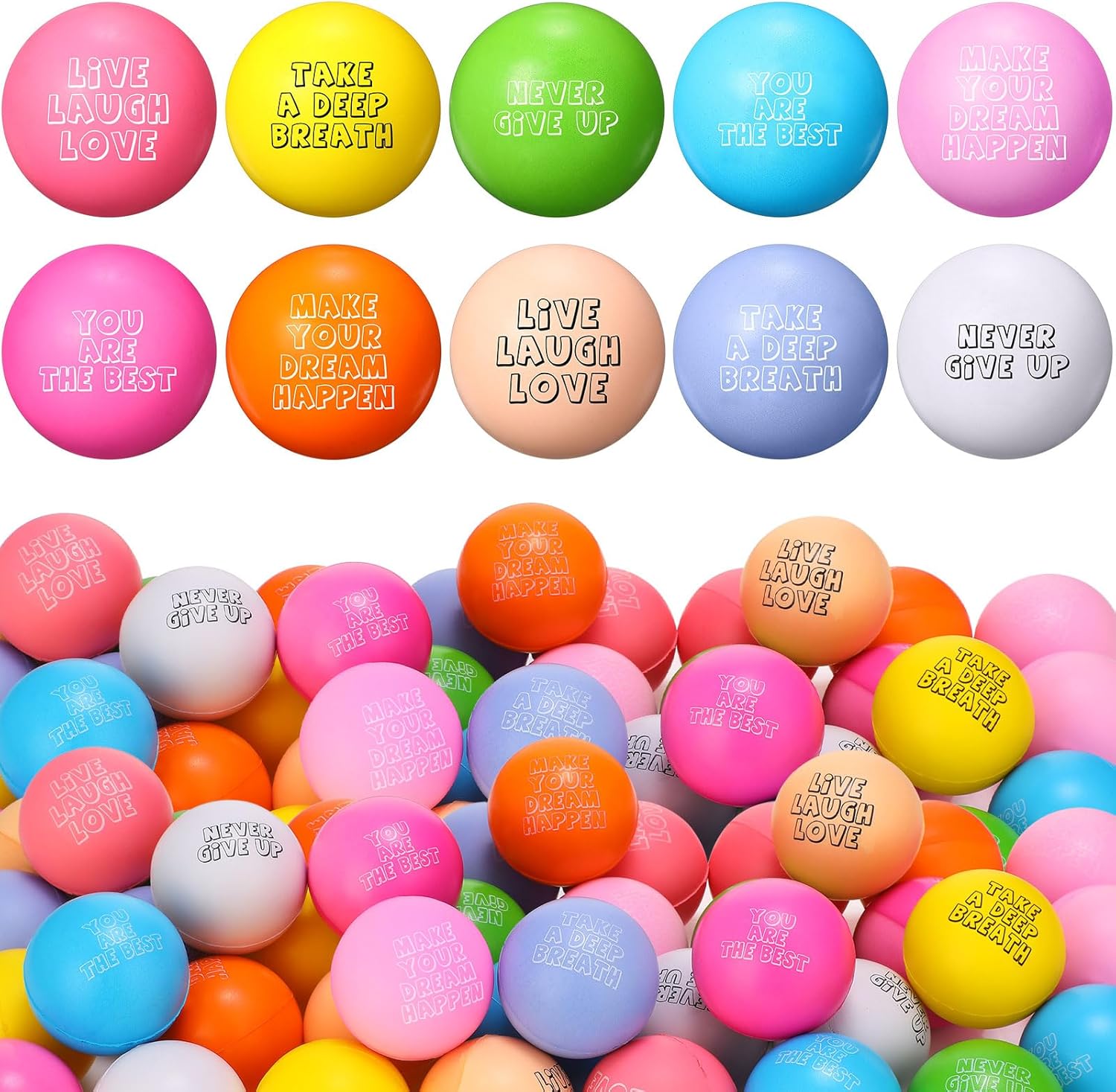 Libima 50 Pcs Motivational Stress Balls Bulk 1.57 Inch Colorful Small Foam Inspirational Relief Quotes Stress Balls Employee Appreciation Gift for Adults Back to School Student Rewards Encouraging