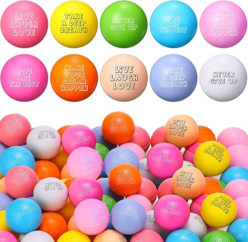 Libima 50 bolas motivacionales para el estrés a granel de 1.57 pulgadas de espuma pequeña colorida con citas inspiradoras para aliviar el estrés,