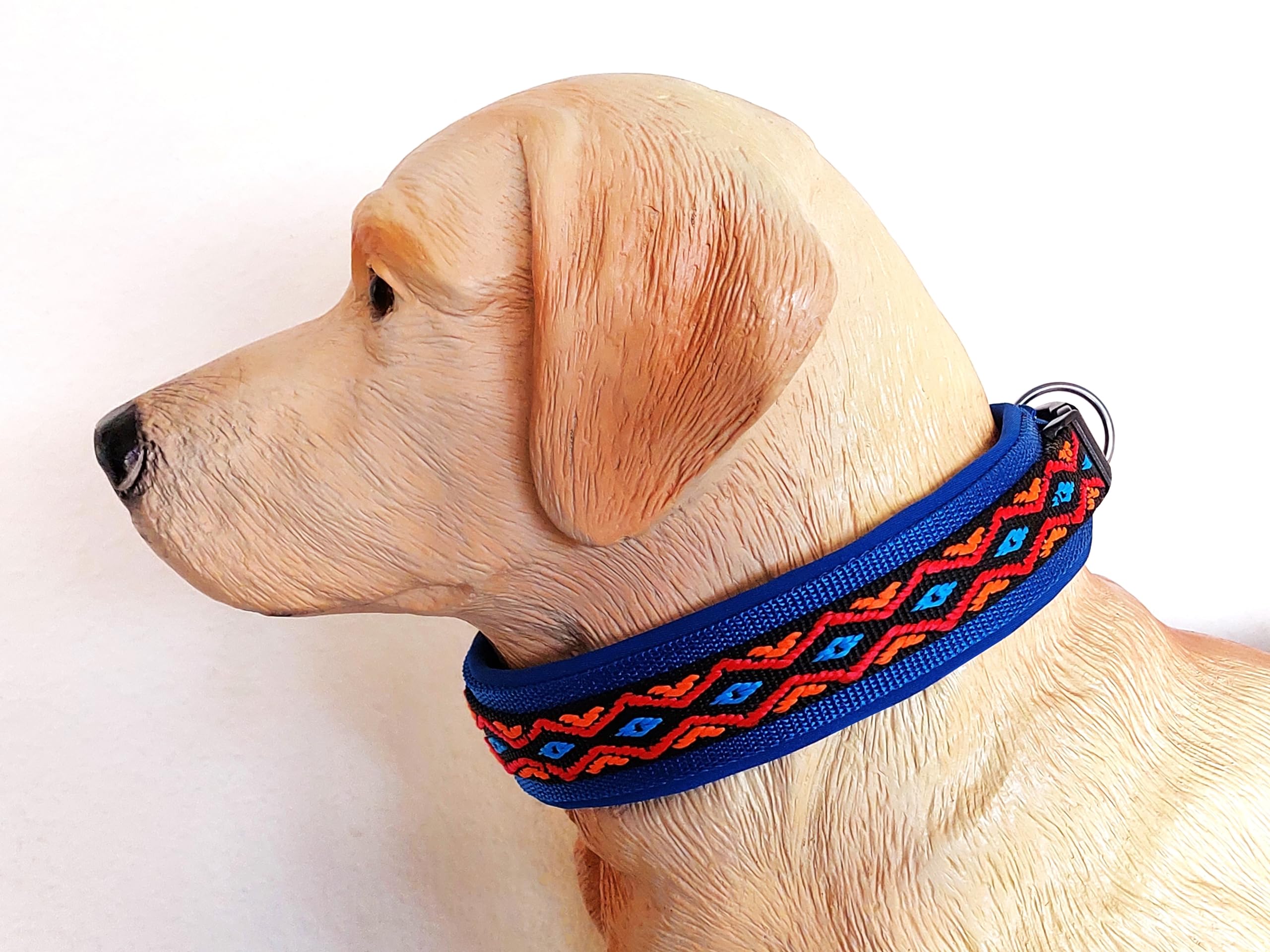 Hundehalsband breit und weich gepolstert (Blau-Bunt, XL)