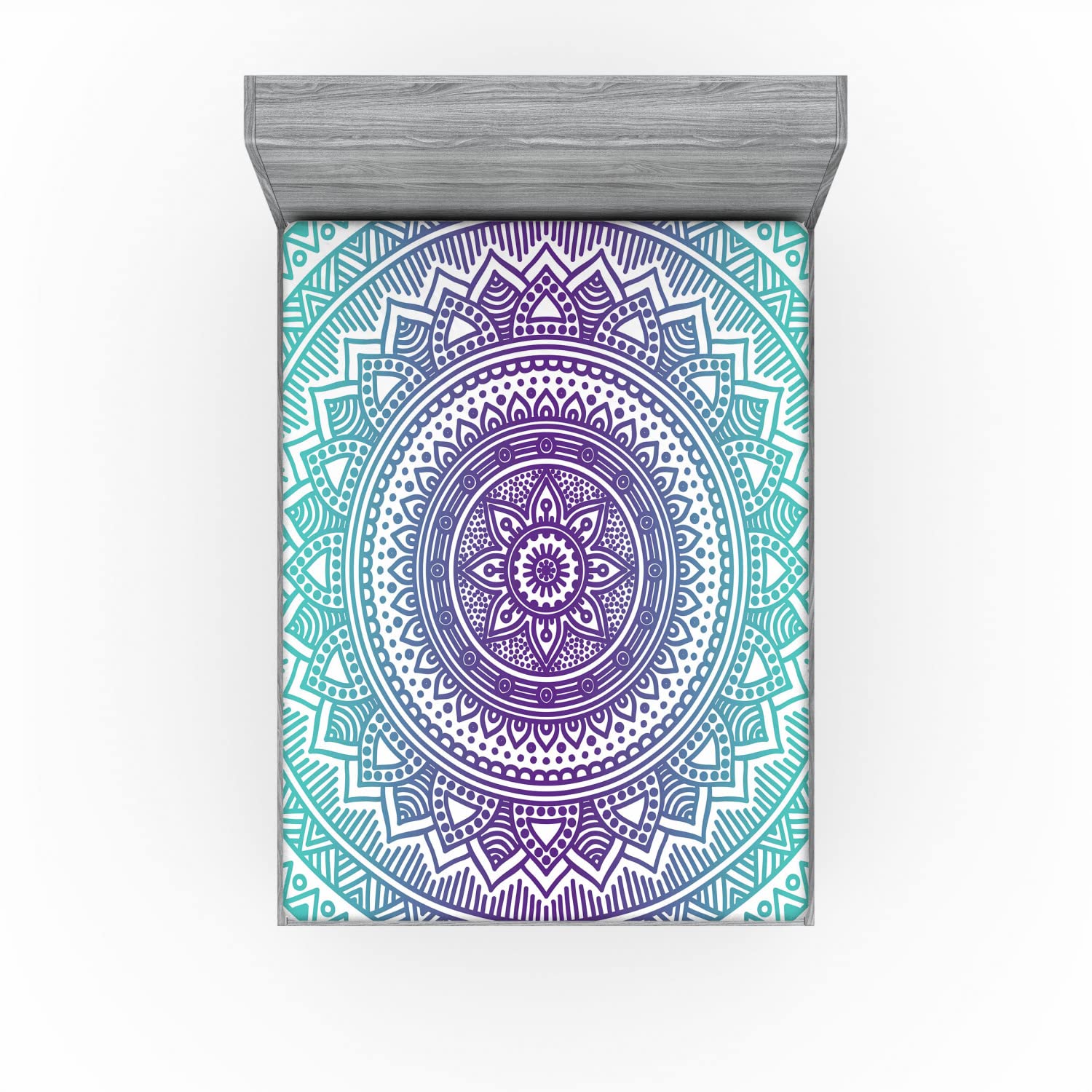 Ambesonne Blue and Purple 2 Pack Fitted Sheet, Hippie Mandala, Bed Cover All-Round Elastic Deep Pockets 2 Pieces, Package Contains 2 Queen Size Fitted Sheets, Purple