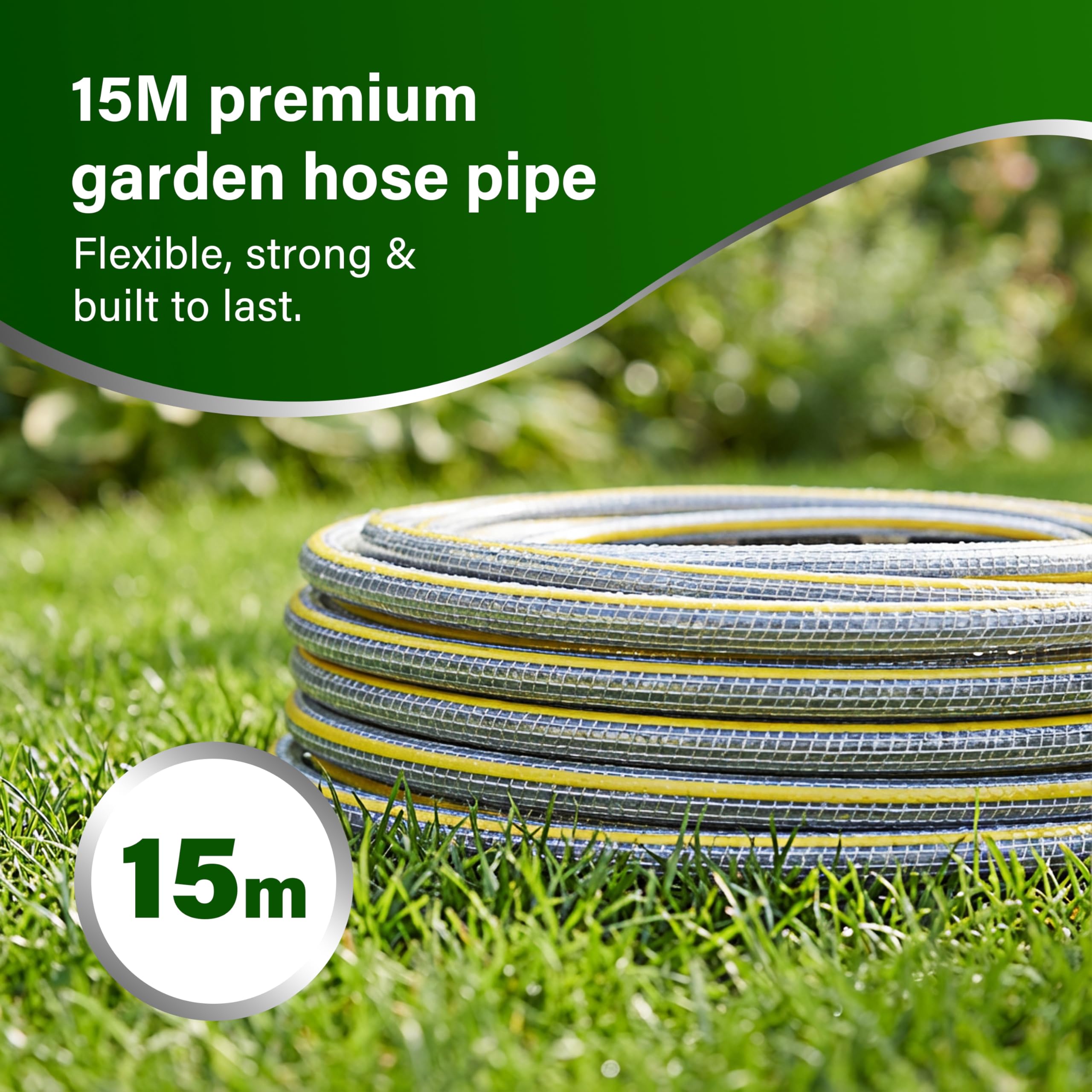Garden Hose Pipe, 12.5mm x 15m Starter Set, Including 2 in 1 Faucet Tap Adapter, Hose End Quick Connector and Sprayer, Re-Enforced PVC Layering, Hard-Wearing Hosepipe for Outdoor Garden Car Washing - 5