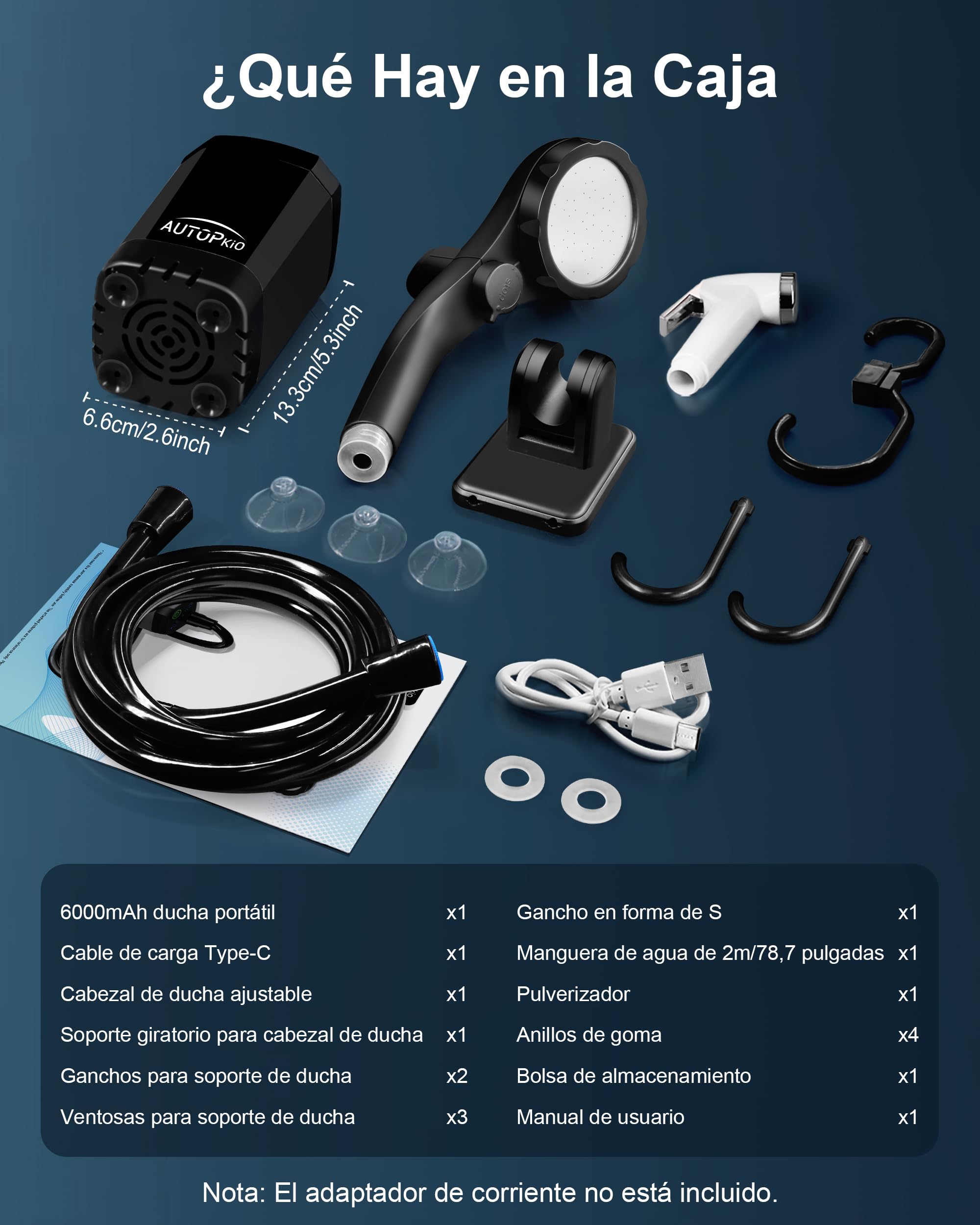 AUTOPkio Ducha Portatil Camping, Duchas al Aire Libre Acampada con Mejorada Bomba Batería 6000mAh Recargable, Pantalla Digital Inteligent para Senderismo, Baño, Lavado Autos