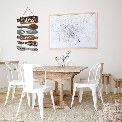 Miniatura 5 de Geetery 6 letreros de madera con texto en inglés «Bless The Food Before Us», decoración de pared de cocina, comedor, collage de pared, rústico