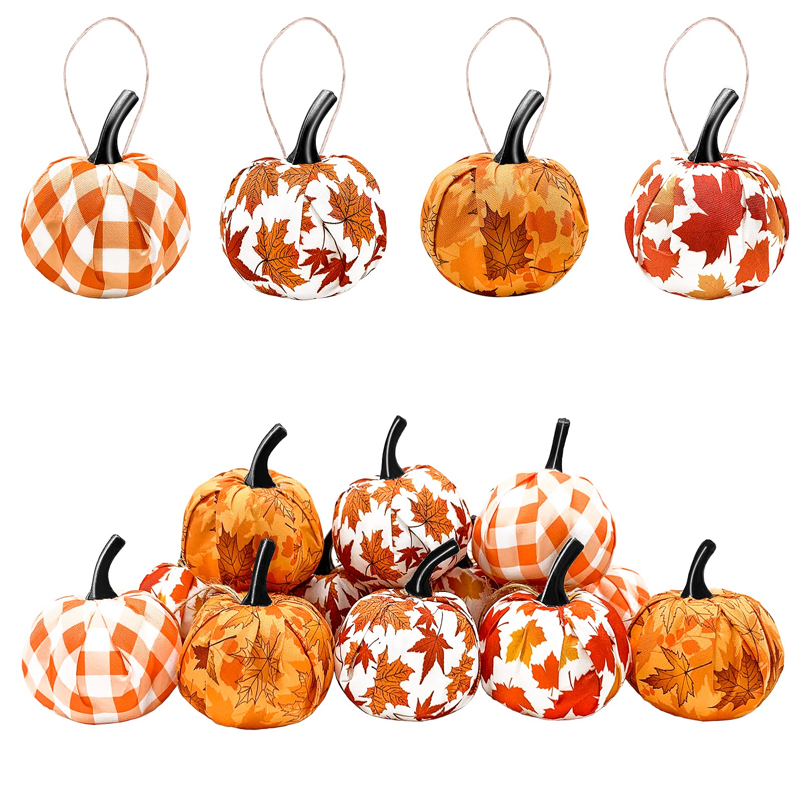 Sponsored Ad - Sfcddtlg 12 Pcs Fall Thanksgiving Day Hanging Pumpkin- Maple Leaf Gingham Fabric Wrapped Hanging Ball Ornament for Farmhouse Fall Autumn Thanksgiving Party Home Décor