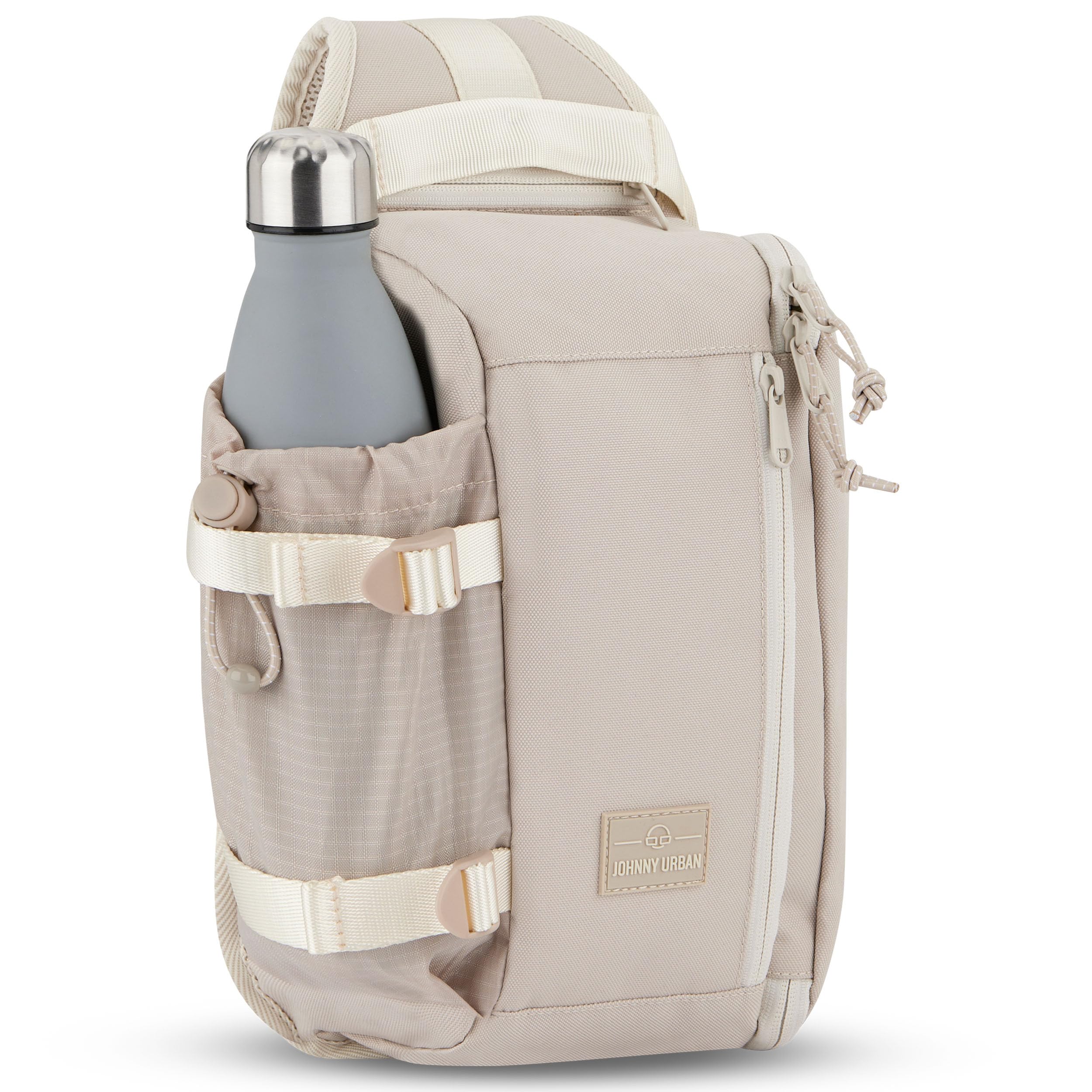 Johnny Urban Slingbag Femmes Hommes Beige - Charlie - Sac à Épaule Bag Randonnée Voyage - Matériau indéchirable et Durable - Pochette pour Bouteille d'eau