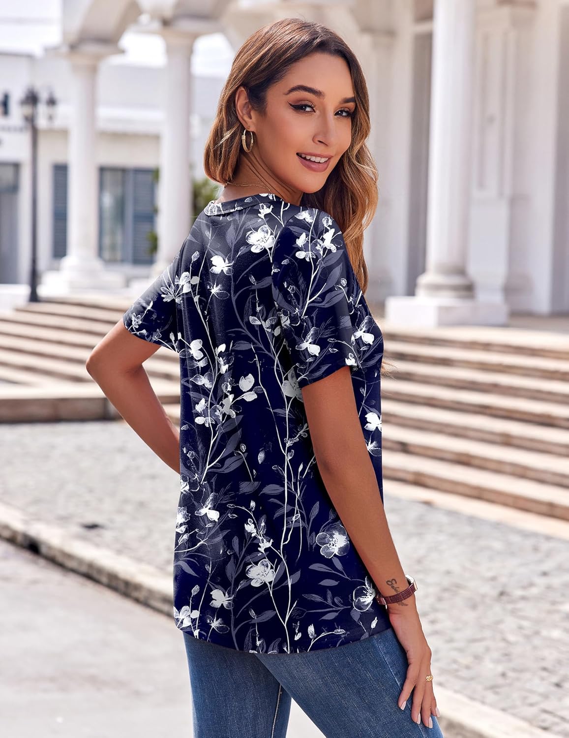 Zeagoo Womens Summer Tops Casual Short Sleeve V Neck Shirts Business Dressy Work Blouses - Image 5