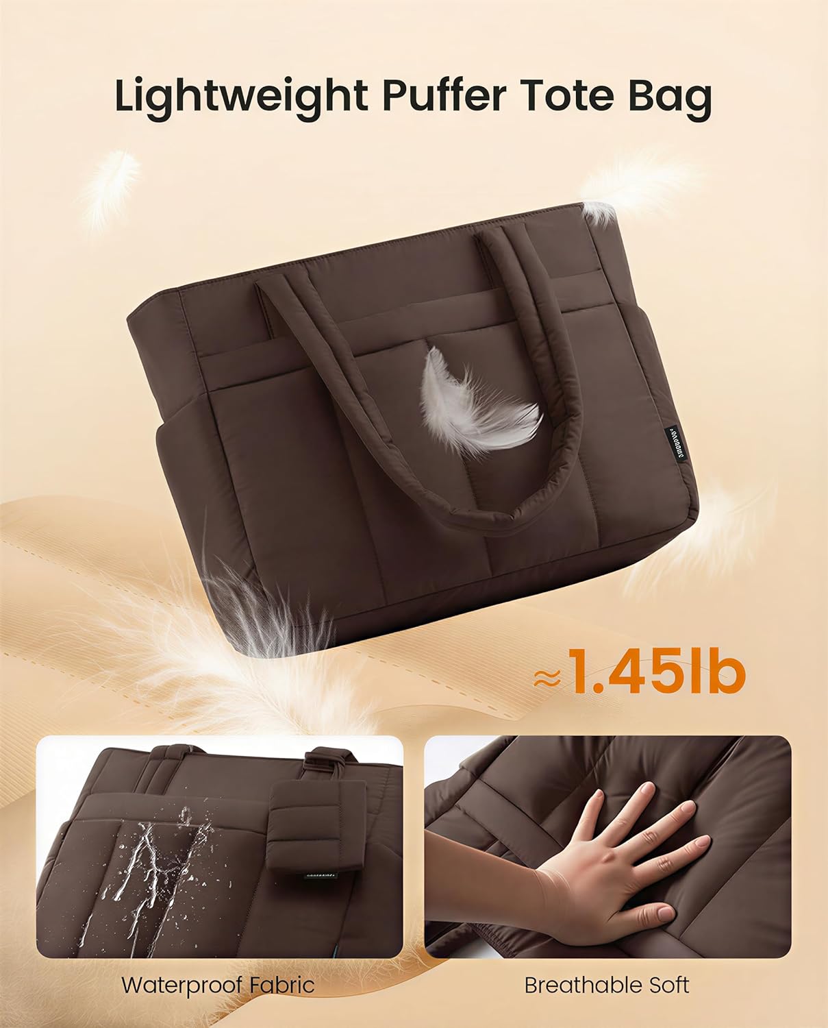 LOVEVOOK Puffer Tote Bag for Women Quilted Work Tote Handbags with Zipper 15.6 inch Teacher Nurse Bags for Office - Image 4