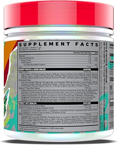 Miniatura 2 de GHOST Greens Superfood en polvo, sidra de manzana, 30 porciones, 19 súper verdes y rojos, frutas, verduras, espirulina y clorella, prebióticos, 10