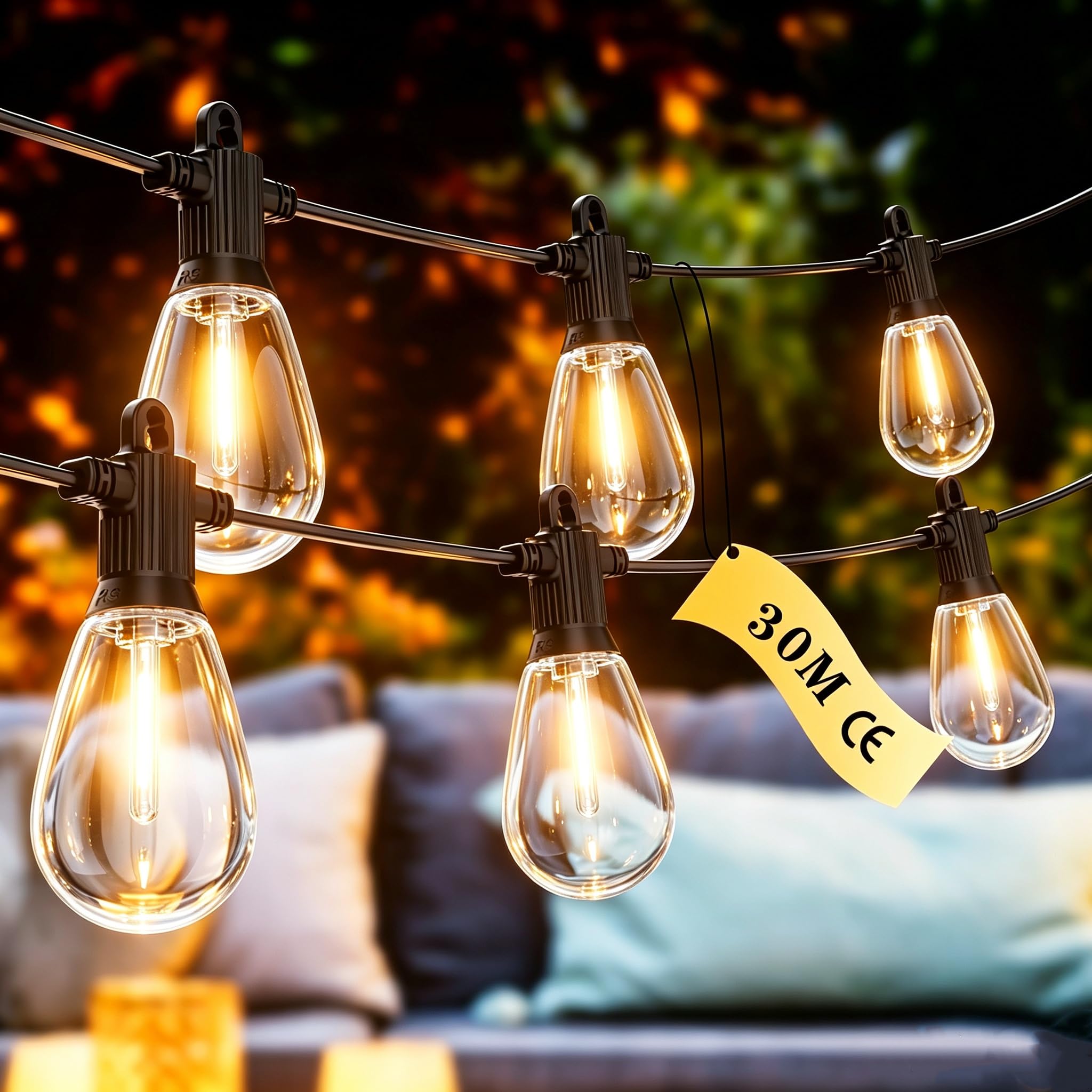 FOOMAN 100FT/30M Outdoor Festoon Lights Mains Powered Shatterproof String