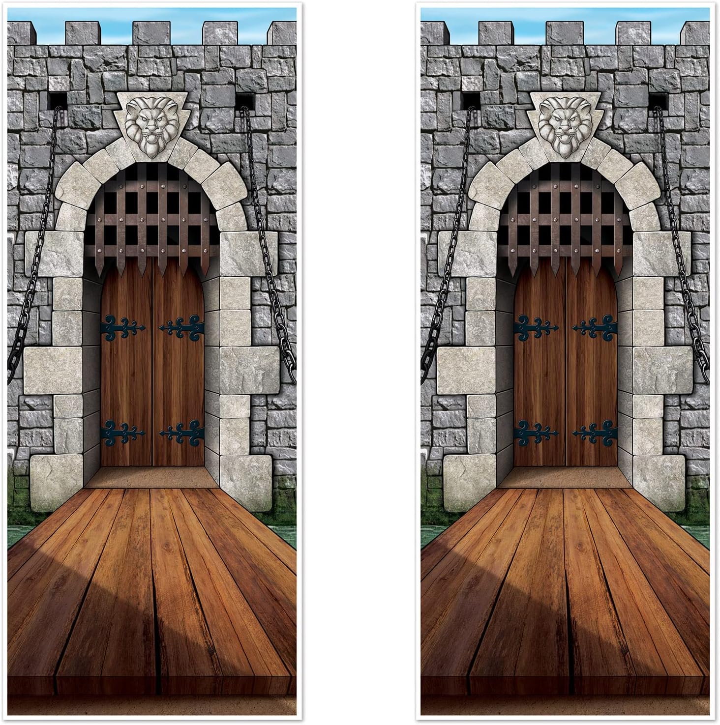 2-Pack Castle Door Covers, Enchanted Entrance Castle Decorations for Fantasy Themed Parties, Thin Plastic Royal Medieval Wall Decor, 6' x 30"