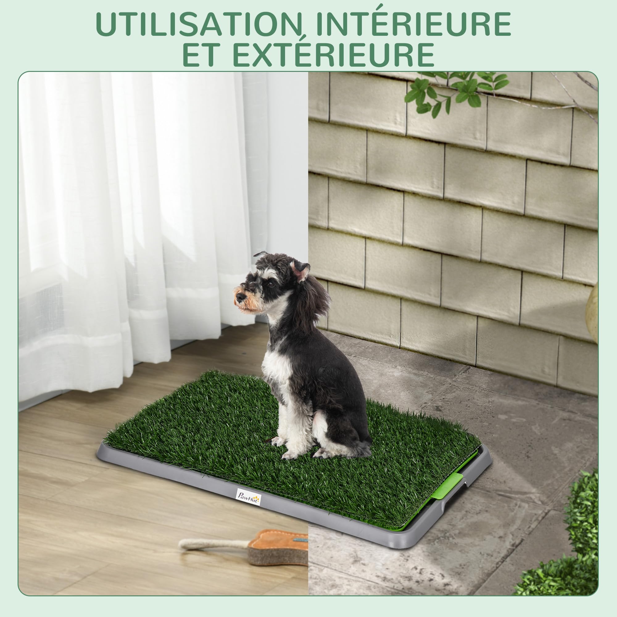 PawHut Toilette pour Chien litière avec 2 Tapis en Gazon Artificiel avec bac pour l'apprentissage de la propreté à l'intérieur et à l'extérieur, Tapis d'entraînement pour Animaux, 67 x 41 cm