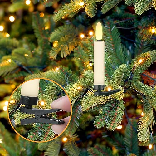 Miniatura 8 de 20 velas LED para árbol de Navidad con control remoto y temporizador, impermeables, funcionan con pilas, sin llama, velas falsas eléctricas blancas