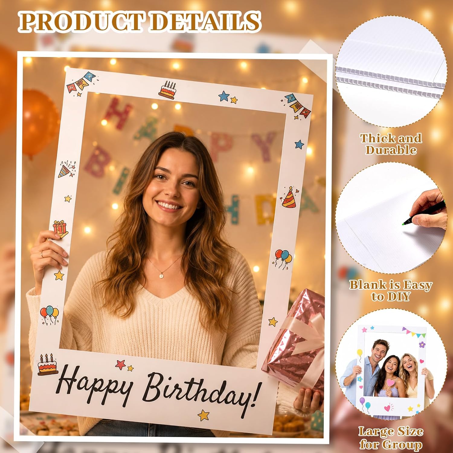 32 x 24 Inch Large Blank Photo Booth Frame (White, Selfie Frame) | DIY Selfie Picture Frame, Thick Writable Cutout Prop, Birthday Wedding Baby Shower Party Supply, Fall Halloween Photobooth