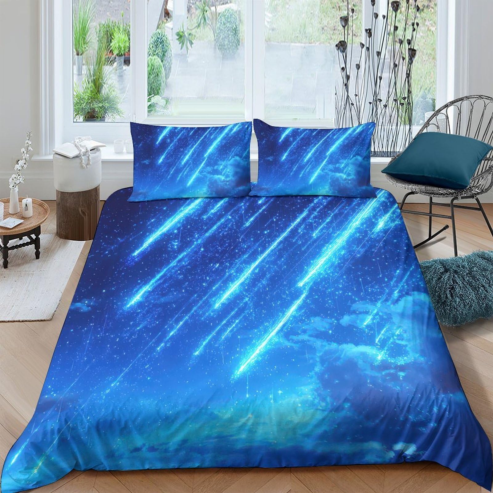 TUFRTGYHN 3D Printed Galaxy Starry Sky Duvet Cover Microfiber Soft Breathable Cosmic Nebula Bedding Set with 2 Pillowcases for Bedroom Single（135x200cm）