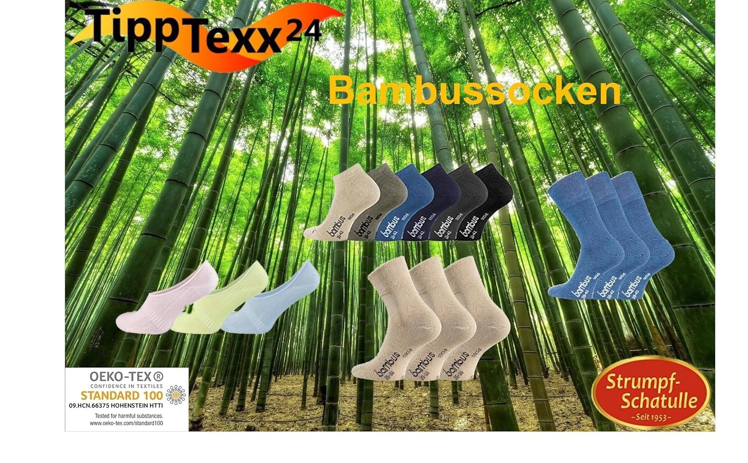 TippTexx 24 6 Paar Bambus Sneakersocken mit Anti-Loch-Garantie, Ökotex