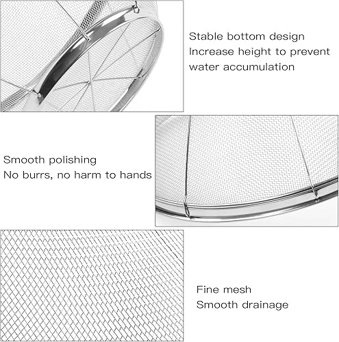 Miniatura 3 de Colador de pasta grande de malla, 5 coladores grandes de malla fina para pasta, colador de metal para arroz, quinua y yogur, 7.5, 8.7, 9.8, 11 y
