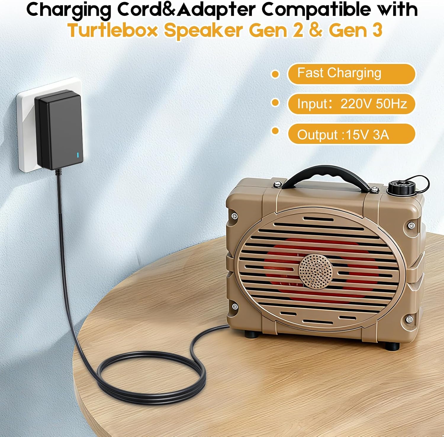 Speaker Charger for Turtlebox Gen 2 & Gen 3,Cisain Replacement Speaker Power Cord for Outdoor Portable Bluetooth 5.0 Turtlebox Gen 3,Black - Image 5