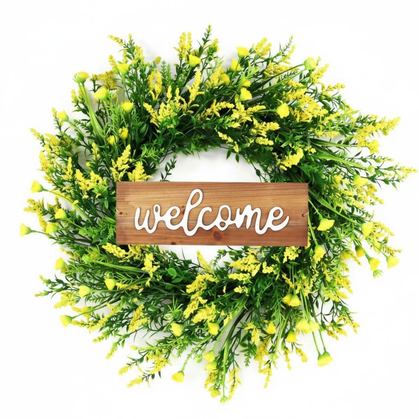 Couronne de porte artificielle pour égayer un salon sombre avec fleurs jaunes