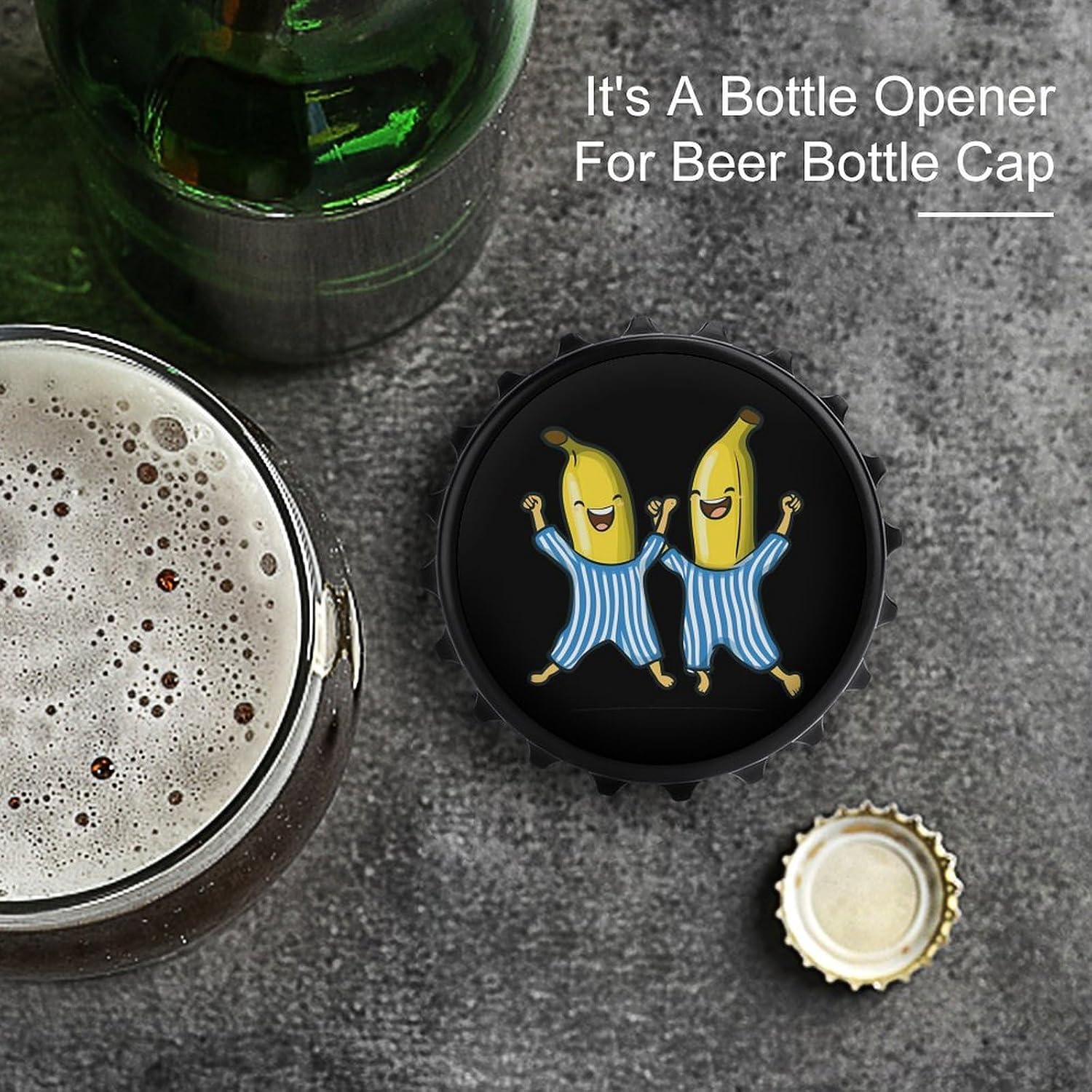 Funny Bananas in Pajamas Refrigerator Magnets Round Fridge Magnetic Funny Bottle Opener for Home Kitchen Office Black-Style image 3