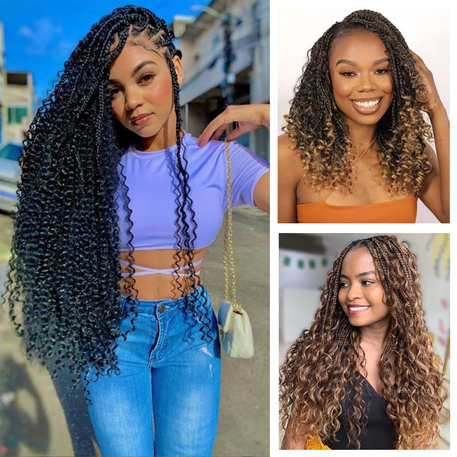 Crochet Braids Hair Extensions for Black Women 8 Packs 24 Inch Pre-Looped Crochet Hair Extensions Boho Braid with Curly Ends Goddess Braids Extensions Hair(1B/Purple#) - Image 2