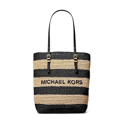 MICHAEL Michael Kors Quinn Large North South Tote Tote Handbags Black, Polyester/Straw