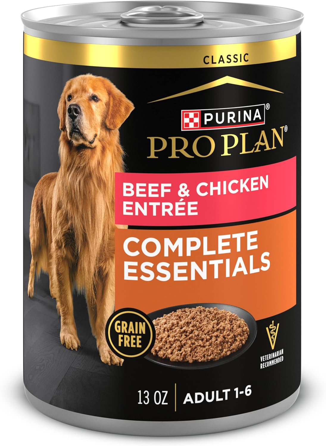 Purina Pro Plan Dog Food Grain Free Classic Pate, Beef and Chicken Entrée - (Pack of 12) 13 oz. Cans
