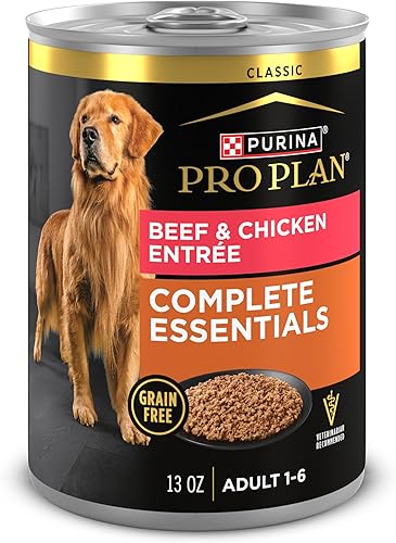 Purina Pro Plan - Alimento húmedo sin cereales para perros, entrante clásico de carne de res y pollo, (12) latas de 13 onzas