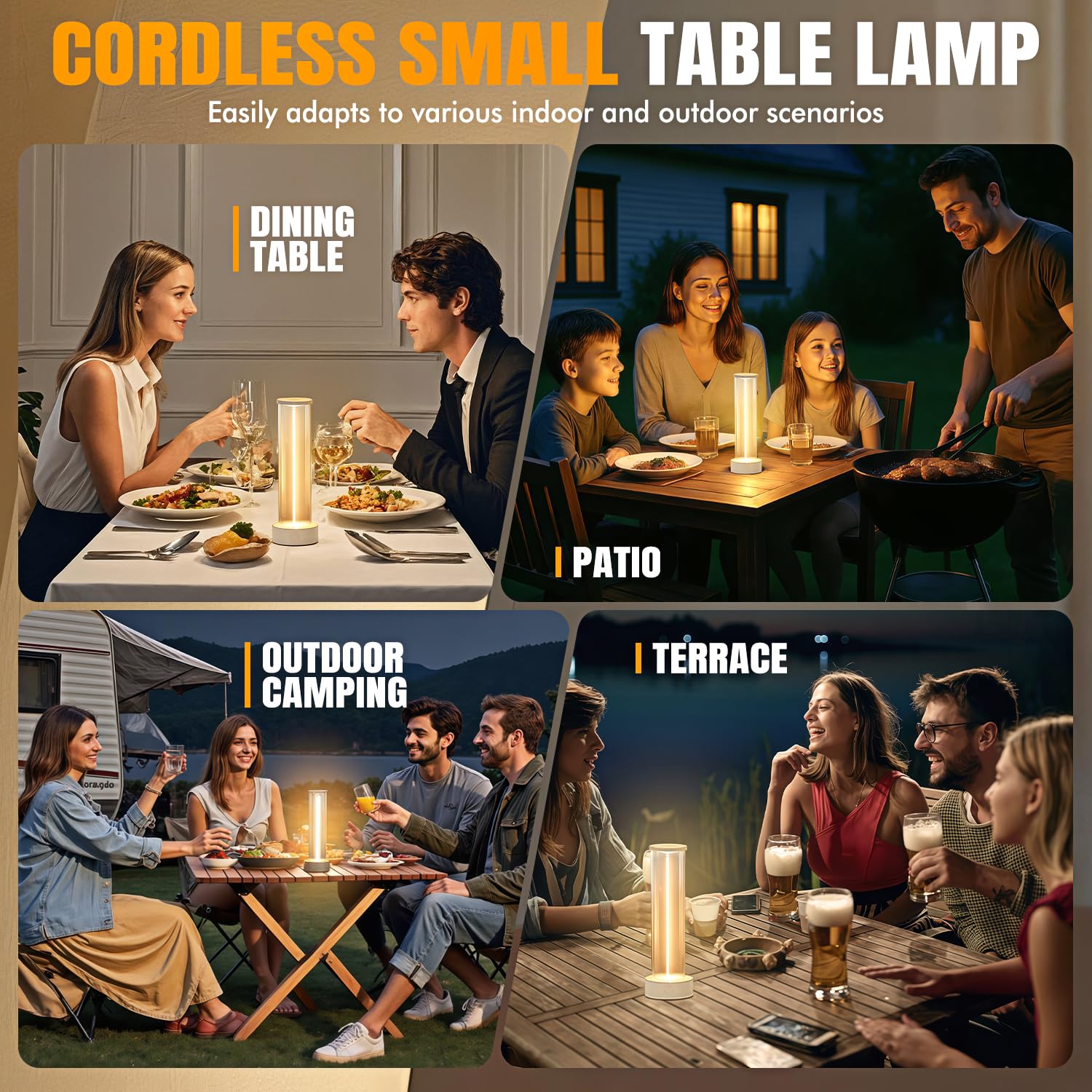 Luz ambiental inalámbrica portátil de color cálido para sala de estar/dormitorio/mesita de cama/estudio/cocina/cena/bar/campamento al aire libre, se puede utilizar en muchas escenas, 3 modos 6