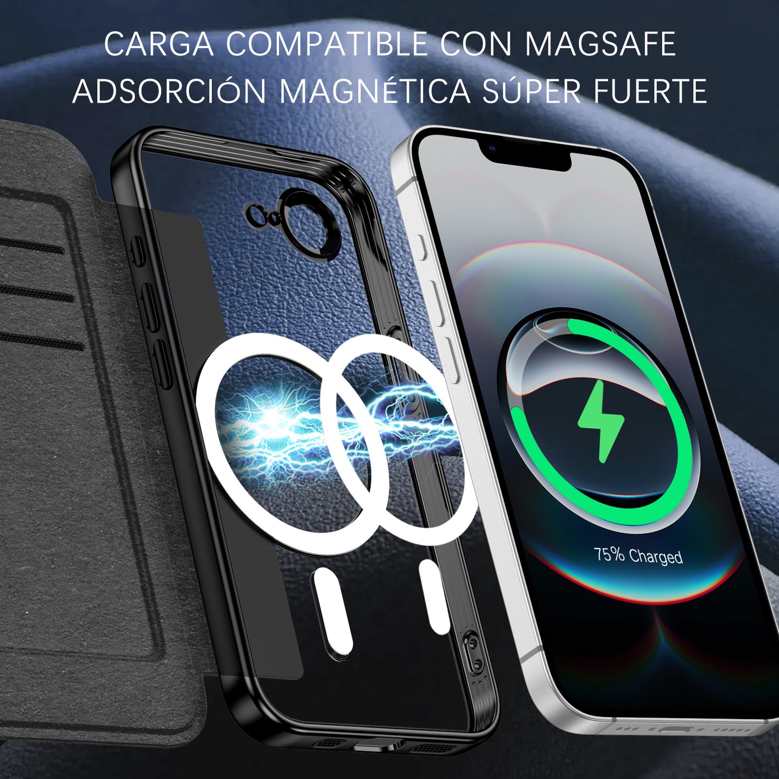VENINGO Funda Magnética para iPhone 16e, Compatible con MagSafe Libro Funda iPhone 16e Cover Protección de Grado Militar Carga Inalámbrica Antihuellas Antigolpes Fina Carcasa, Negro