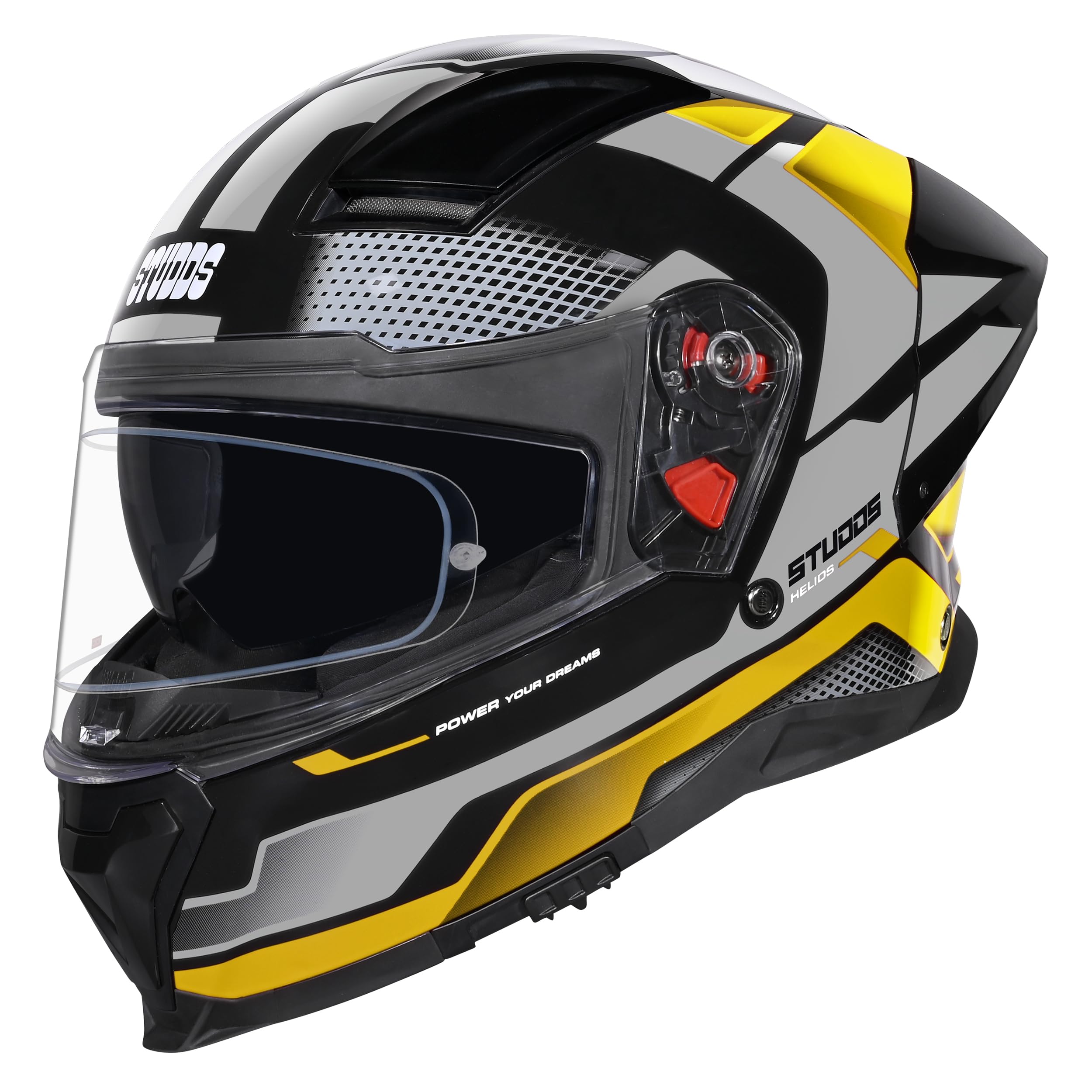 STUDDS Helios ISI and DOT Certified Full Face Helmet with Antifog 100 Lens, Sporty Spoiler (Flame Blue - L)-image-34