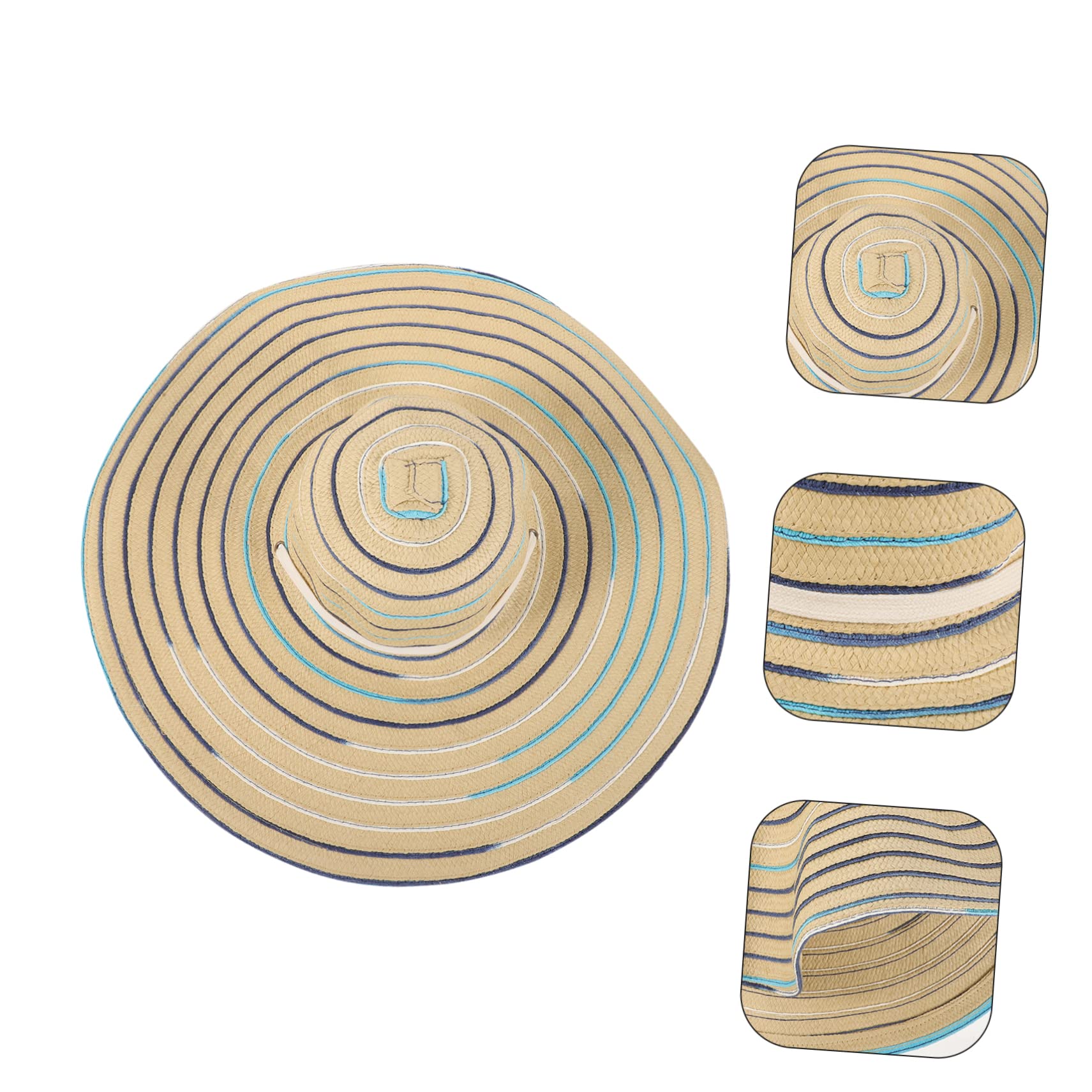 FOMIYES Cappello da Spiaggia in Paglia Falda Larga 17cm, Cappello da Sole Pieghevole per Donna Protezione Solare, Design a Righe Colorate, per Spiaggia e Viaggi