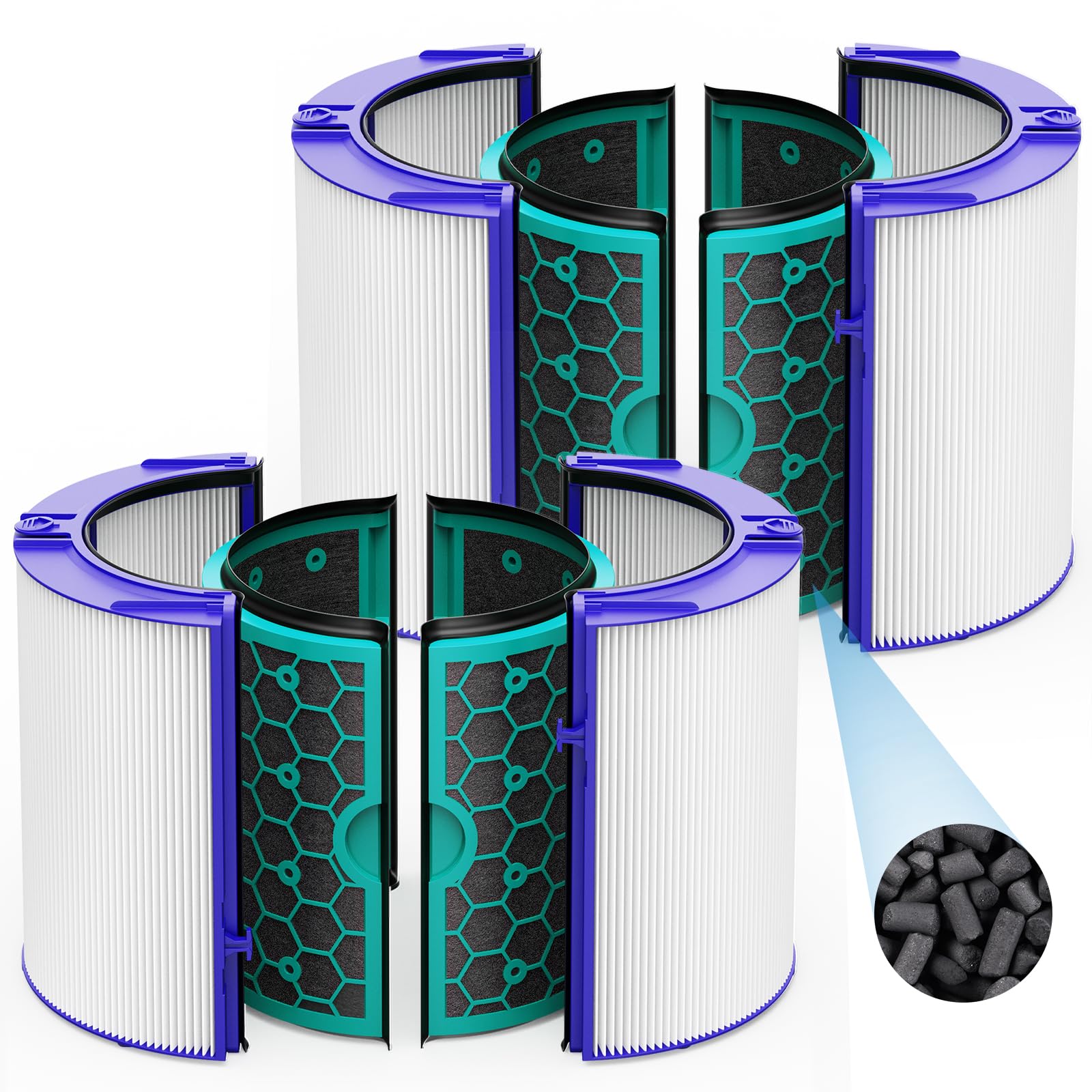 2 Pack TP04 Replacement Filter for Dyson TP04 HP04 DP04 TP05 DP05 Air Purifier Sealed Two Stage Pure Cool Fan Combi 360° Glass HEPA Filter & Activated Carbon Filter, #969048-01, Purple/Teal