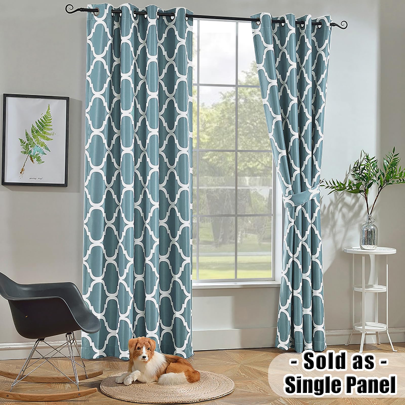 Melodieux Moroccan Fashion Room Darkening Blackout Grommet Top Curtains for Living Room, 52 by 63 Inch, Dusty Blue (1 Panel) - Image 3