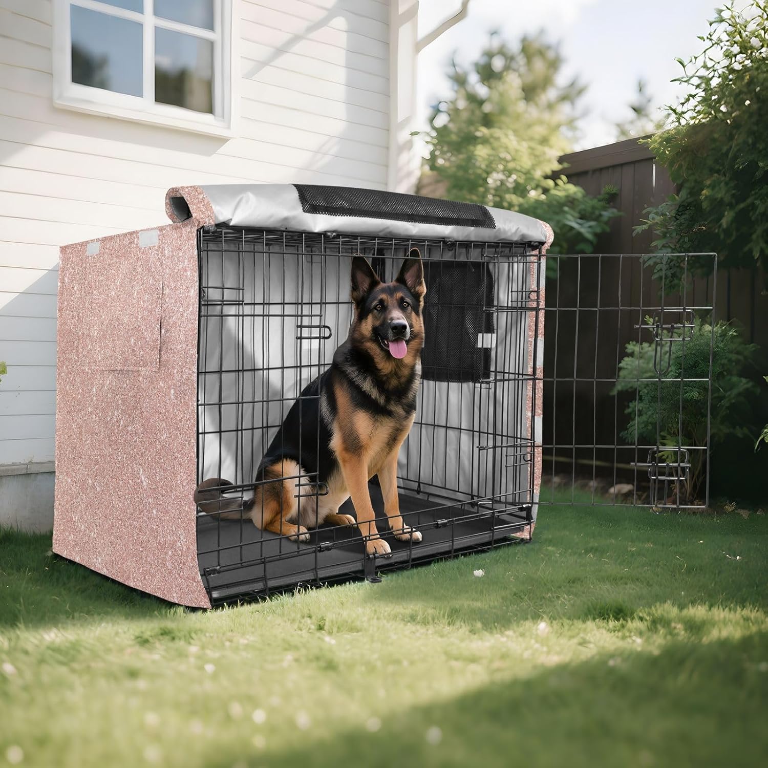 Rose Gold Pet Cage Cover with Openings, Water-Resistant Travel Dog Crate Cover, Large