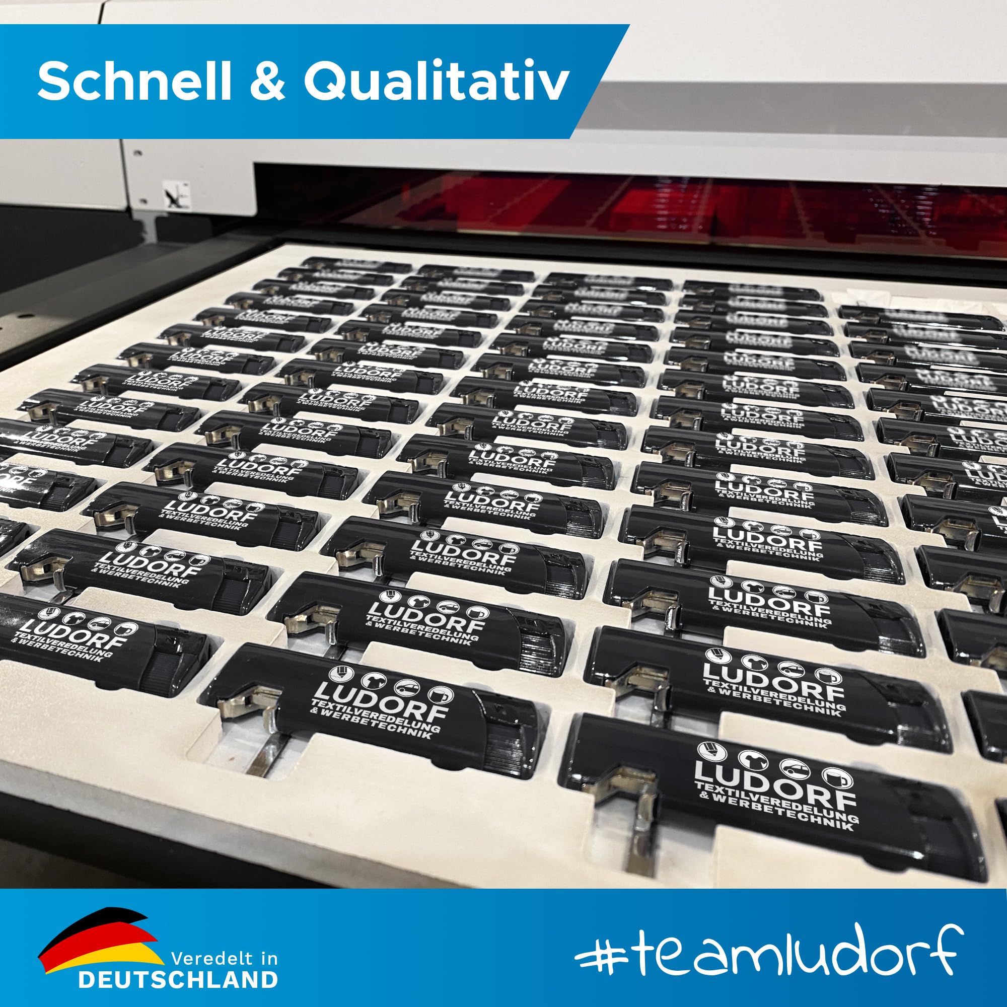 100 Stück Schwarze Feuerzeuge mit Flaschenöffner - Nachfüllbar, robust, personalisiert mit eigenem Logo - Perfekt für Hochzeiten, Messen, Events & als Werbegeschenke