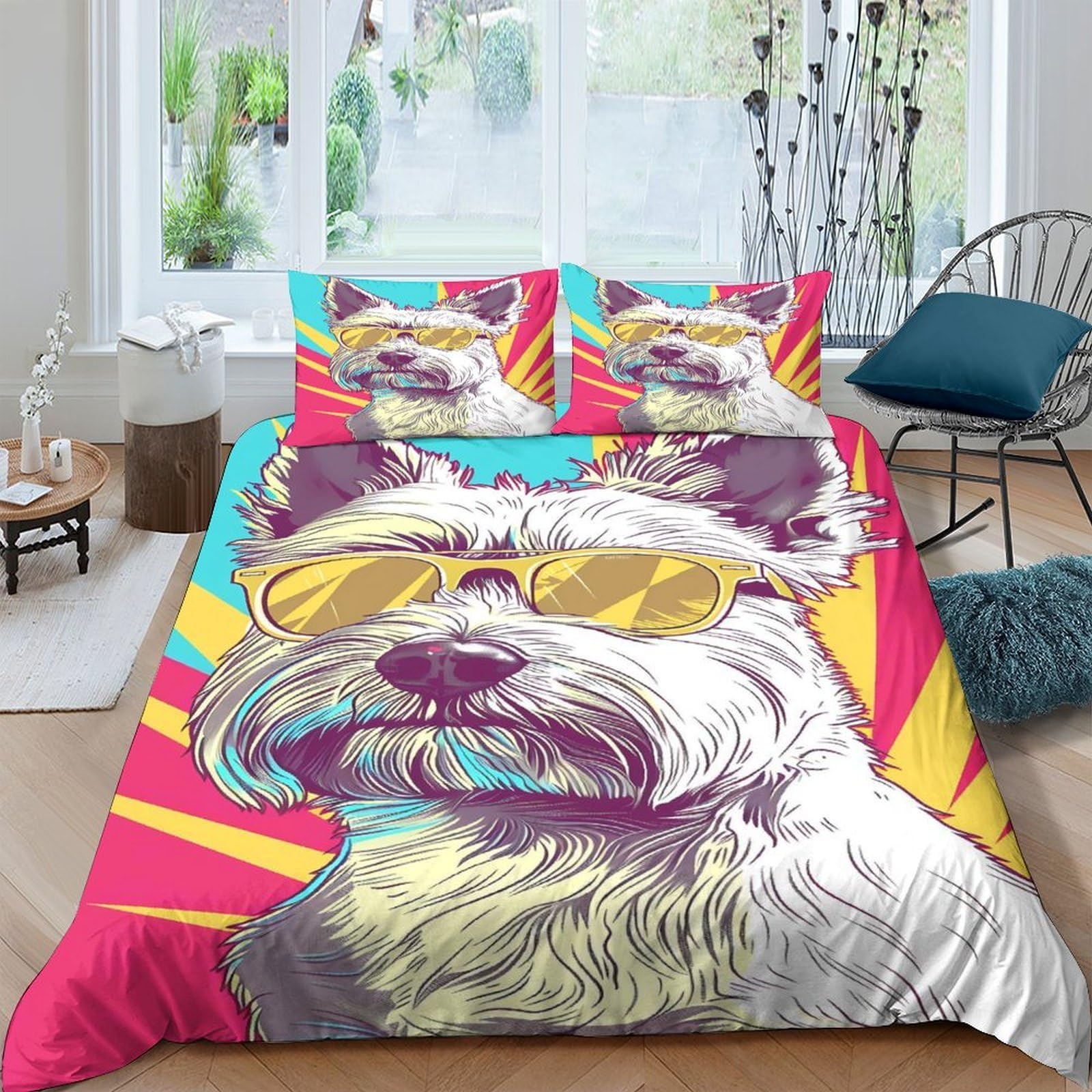 Ctjqhvkz Style-7 3D Printed Cool Dog Sunglasses Fitted Sheet Microfiber Soft Vibrant Pop Art Mattress Cover For Bedroom Dorm Decor Single（135X200cm）