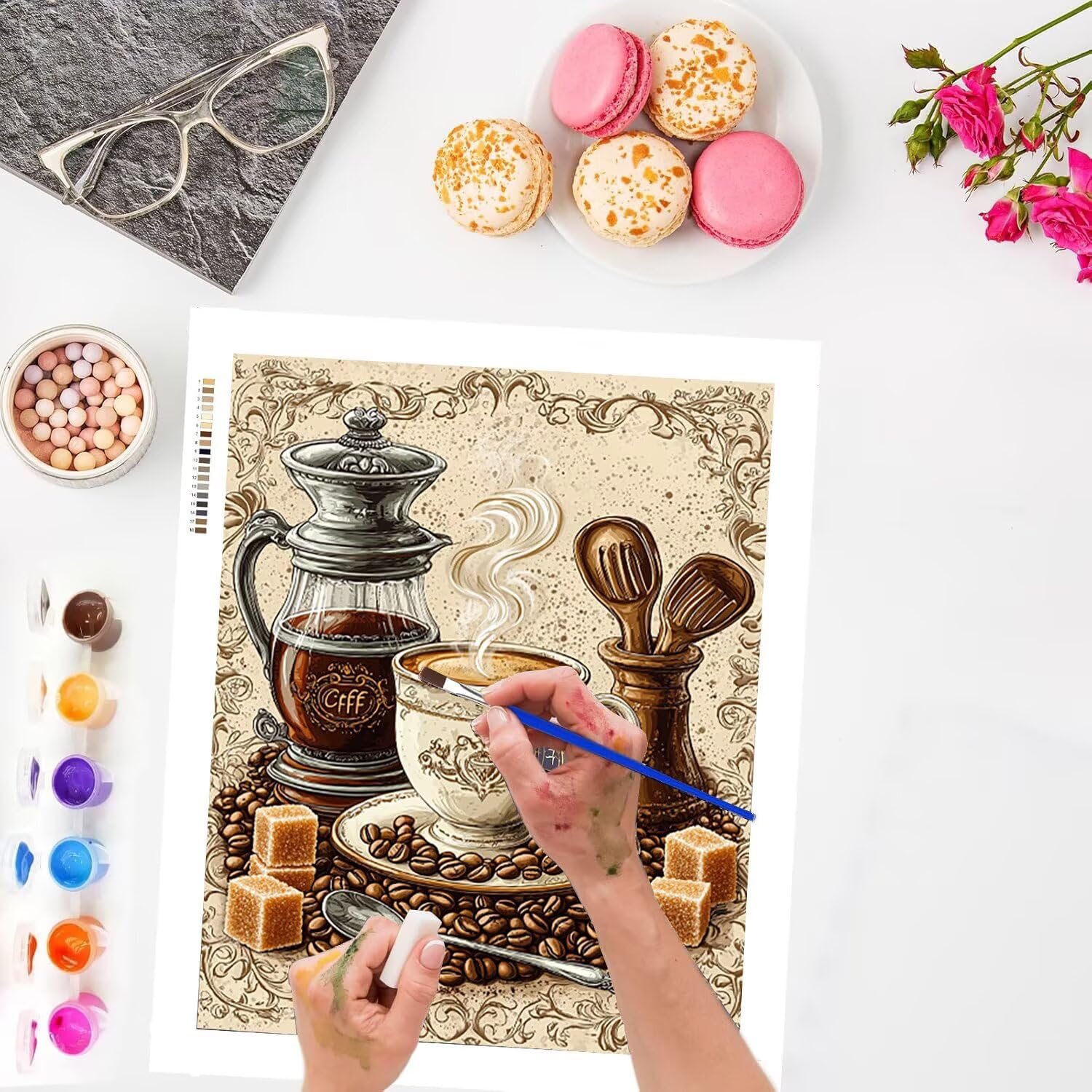 WEISHIWE Tazza da caffè Dipingere con i Numeri per Adulti, 70x90cm a-520 | Paint by Numbers Kit con Pennelli e Acrilico Pigmento, Fai da te Olio La Pittura di Numeri Kit, Decora la Casa, senza Cornice