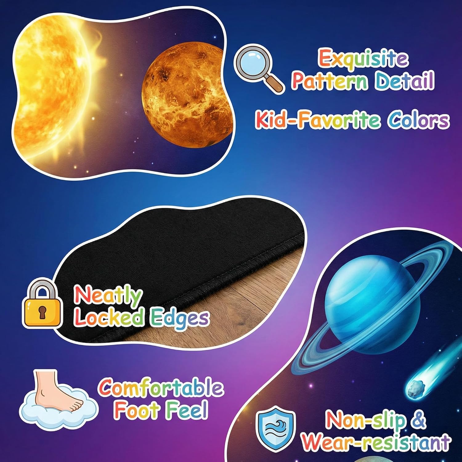 Space Rugs for Bedroom,Outer Space Rug for Boys Room with Solar System Theme,Space Themed Carpet for Kids Bedroom Decor,2'5''×4'