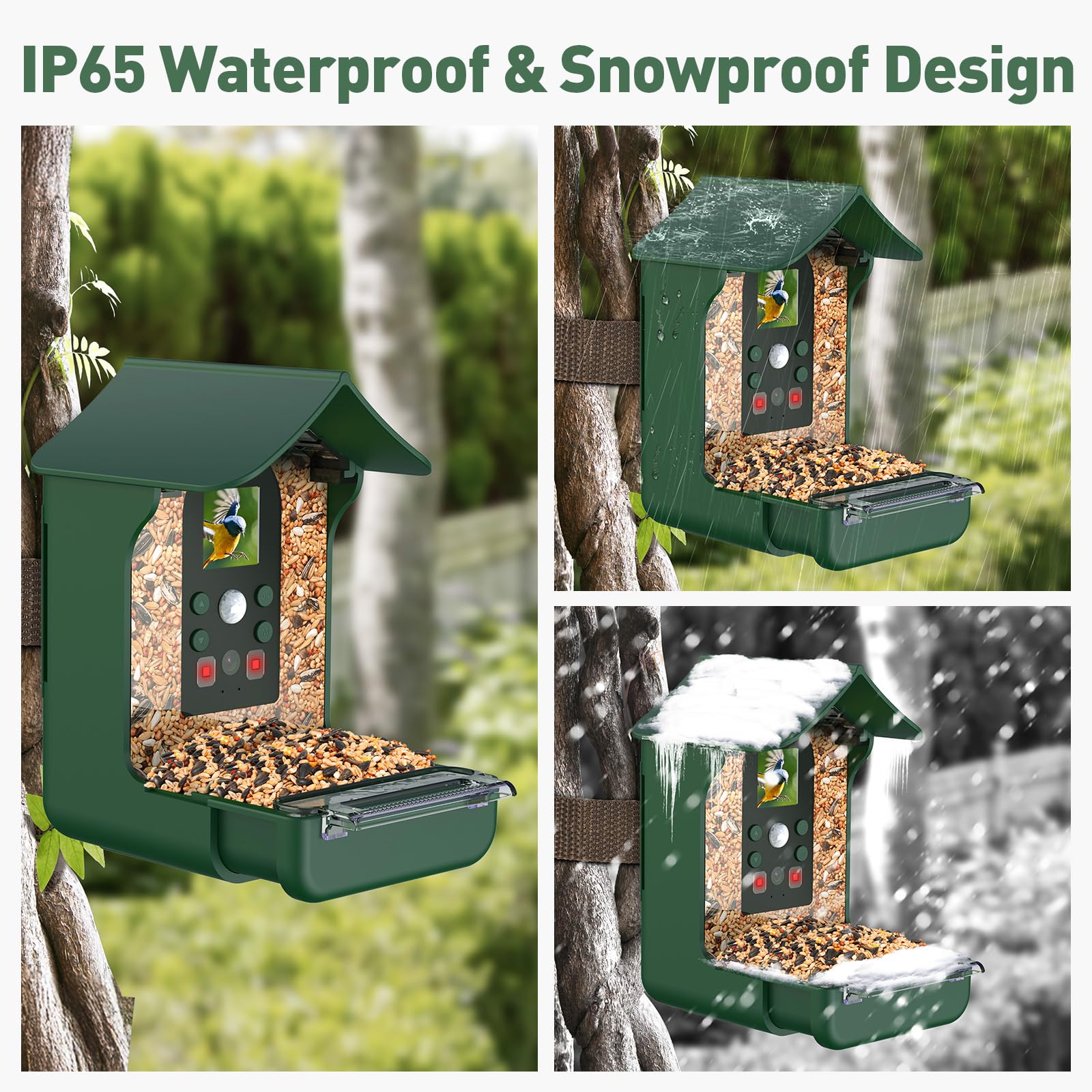 Vogelhaus mit Kamera Vogelhaus Kamera: 1080P HD Vogelfutterhaus mit Kamera Video Automatisch Aufnehmen Vogelhäuschen Kamera Nachtsicht Bird Feeder für Garten Draußen Vogelfutterspender - Grün